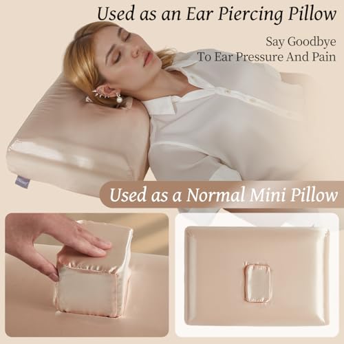 USlixury Piercing Pillow - Ear Piercing Pillow with Foam Plug, 18x12 Large Donut Plilow with 4.7x3.2 Off Center Ear Hole, Adjustable Peircing Plilow for Side Sleeper, CertiPUR-US Memory Foam,Champagne - Image 3