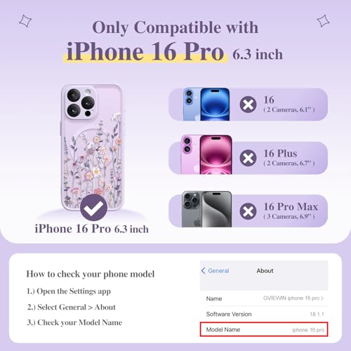 GVIEWIN for iPhone 16 Pro Case Compatible with MagSafe, [Military Grade Protection] [Screen Protector] Full Camera Protection Floral Translucent Women Magnetic Phone Case, Floratopia/Colorful - Image 2