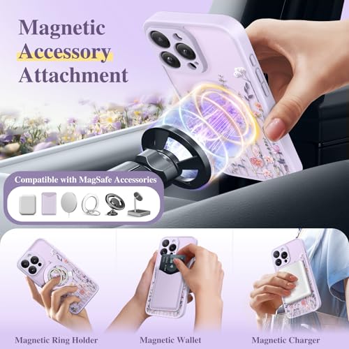GVIEWIN for iPhone 16 Pro Case Compatible with MagSafe, [Military Grade Protection] [Screen Protector] Full Camera Protection Floral Translucent Women Magnetic Phone Case, Floratopia/Colorful - Image 5