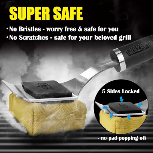 GRILLART Grill Brush Bristle Free Safe Steam Cleaning Tool Replaceable Head for Any Grate Type 17 Long Handle wOneFitAll Scraper BBQ Accessories Cleaner for Outdoor Grill Gifts for MenDad - Image 3