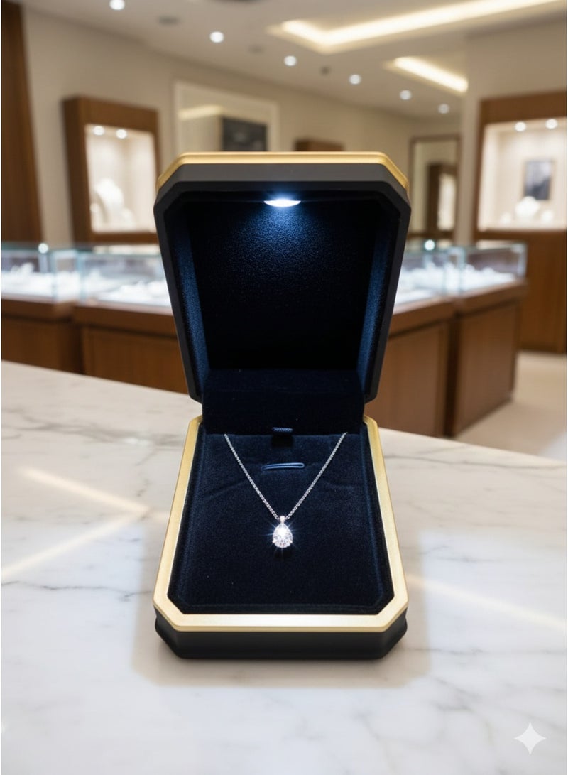 Al Seraj Luxury LED Light Pendant & Earring Jewelry Box | Premium Black Carbon Fiber Exterior with Velvet Interior | Illuminated Single Jewelry Display Case | Gift-Ready Engagement & Wedding Present - Image 1