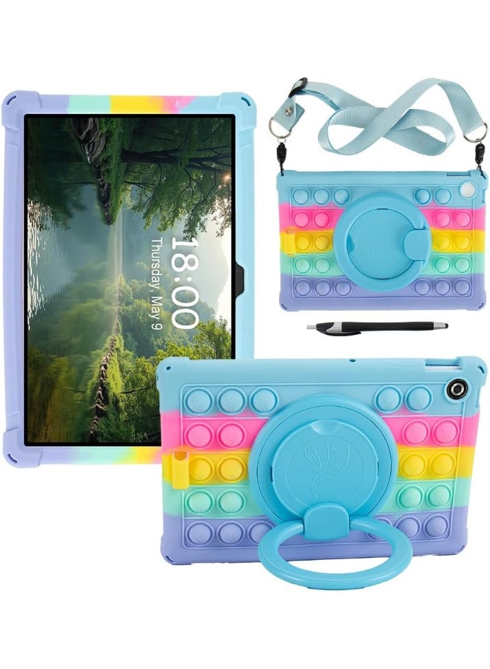 general Case Compatible with Lenovo Tab M10 4th Gen 10.1 inch (Model:TB311FU) 2025 Kids Soft Silicon 360 Rotating Ring Stand Cover with Should Strap and Pen