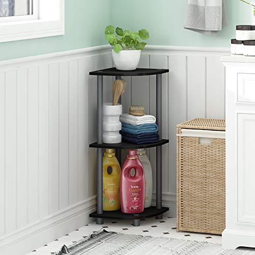 Furinno TURN-N-TUBE Corner Shelf, 3-Tier Corner Bookshelf, Display Storage Shelves with Open Shelves, for Organization and Storage, Living Room, Home Office, Garage, Black - Image 2