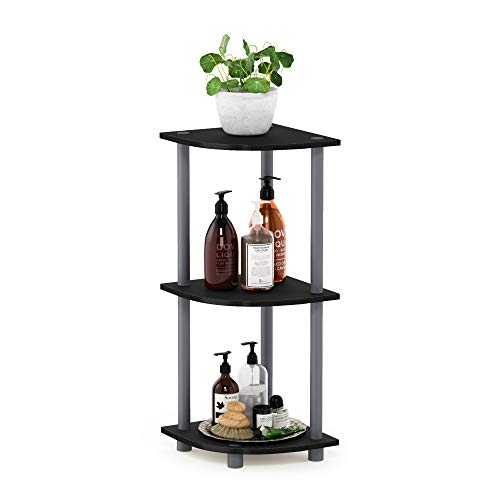 Furinno TURN-N-TUBE Corner Shelf, 3-Tier Corner Bookshelf, Display Storage Shelves with Open Shelves, for Organization and Storage, Living Room, Home Office, Garage, Black - Image 1