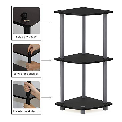 Furinno TURN-N-TUBE Corner Shelf, 3-Tier Corner Bookshelf, Display Storage Shelves with Open Shelves, for Organization and Storage, Living Room, Home Office, Garage, Black - Image 4