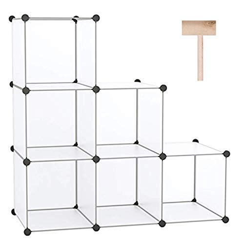 C&AHOME Cube Storage Organizer, 6-Cube Shelves Units, Closet Cabinet, DIY Plastic Modular Book Shelf, Ideal for Bedroom, Living Room, Office, 36.6" L x 12.4" W x 36.6" H Translucent White SBTM3506A - Image 1