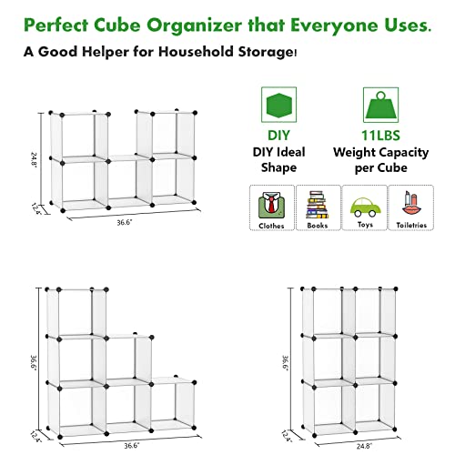 C&AHOME Cube Storage Organizer, 6-Cube Shelves Units, Closet Cabinet, DIY Plastic Modular Book Shelf, Ideal for Bedroom, Living Room, Office, 36.6" L x 12.4" W x 36.6" H Translucent White SBTM3506A - Image 3