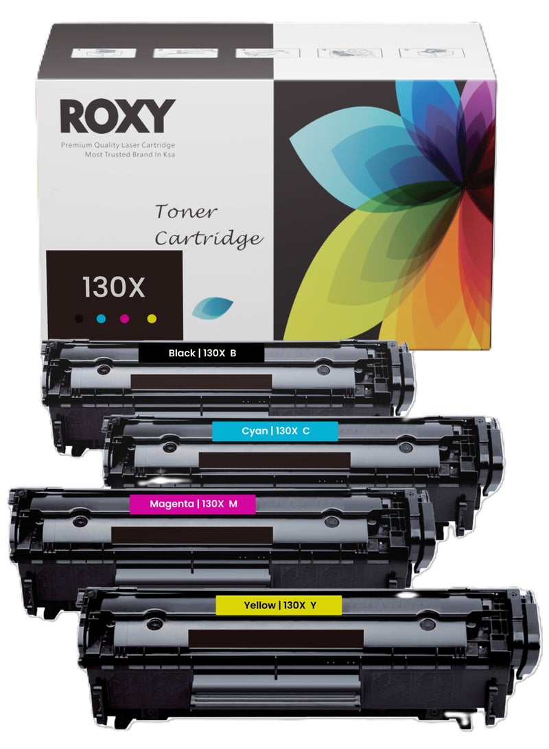 روكسي مجموعة خراطيش حبر متوافقة مع روكسي 130X/130A؛ أسود CF350X/A، سماوي CF351X/A، أصفر CF352X/A، وأرجواني CF353X/A لطابعات HP LaserJet Pro Color MFP M176 / M177 / M177fw - Image 1