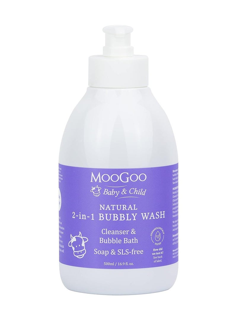 MOOGOO MooGoo 2-in-1 Bubbly Wash - A gentle cleansing baby bubble bath, body wash and baby shampoo - Great for sensitive and delicate baby skin - vegan, cruelty-free, fragrance-free, and SLS-free formula  - Image 1