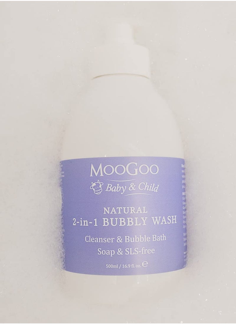 MOOGOO MooGoo 2-in-1 Bubbly Wash - A gentle cleansing baby bubble bath, body wash and baby shampoo - Great for sensitive and delicate baby skin - vegan, cruelty-free, fragrance-free, and SLS-free formula  - Image 2