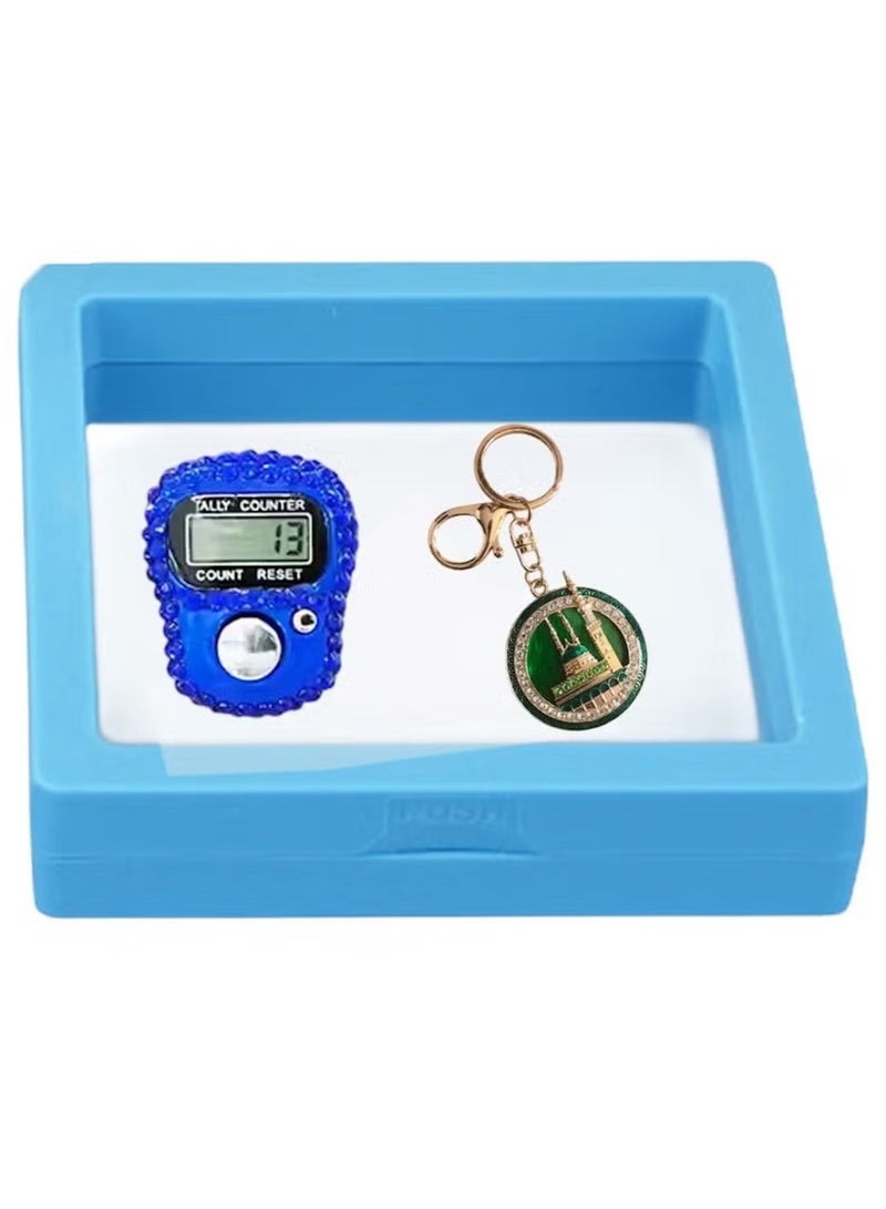 Huitich Islamic Digital Tasbeeh Counter & Madina Keychain Gift Set – Blue  - Image 4