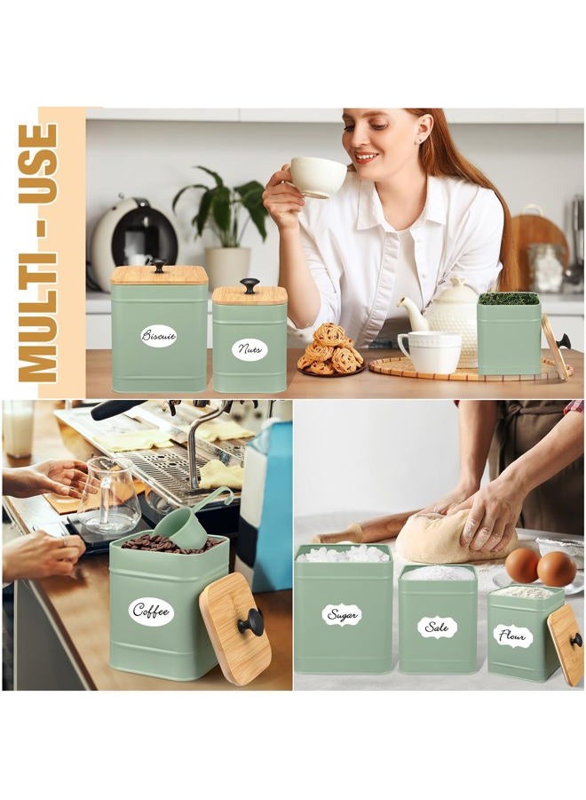 Tioncy Kitchen Canisters for Countertop Set of 3 Metal Canisters Sets with Bamboo Lids Spoon Airtight High Capacity Coffee Tea Sugar Flour Jars with DIY Labels Farmhouse Food Storage (Green,M, S, L) - Image 4