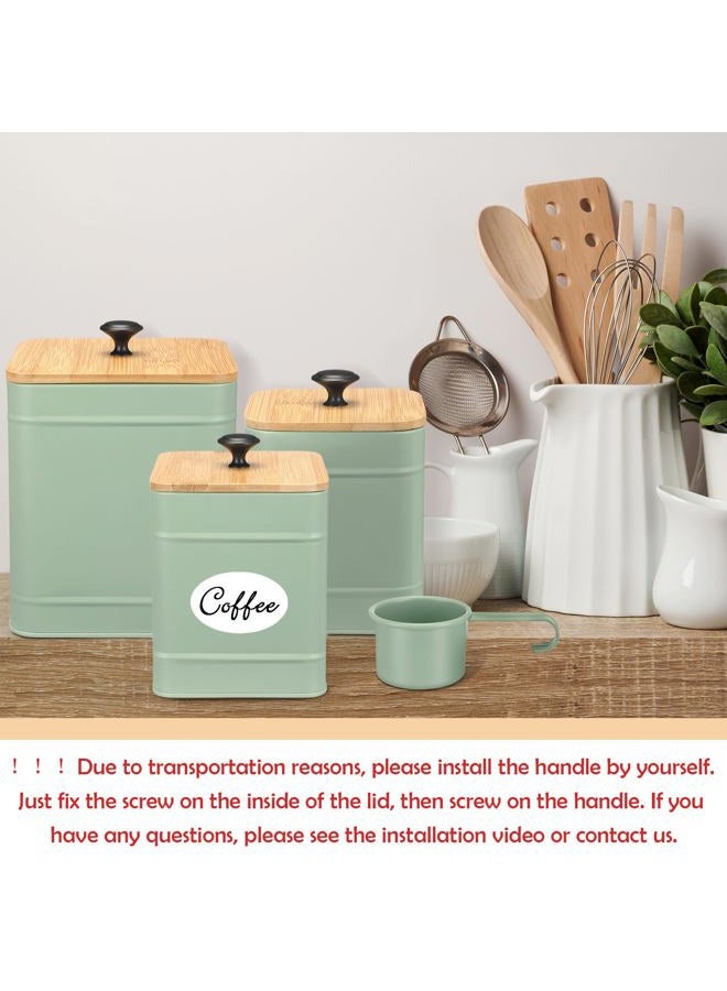 Tioncy Kitchen Canisters for Countertop Set of 3 Metal Canisters Sets with Bamboo Lids Spoon Airtight High Capacity Coffee Tea Sugar Flour Jars with DIY Labels Farmhouse Food Storage (Green,M, S, L) - Image 5