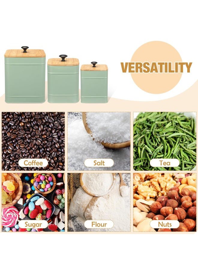Tioncy Kitchen Canisters for Countertop Set of 3 Metal Canisters Sets with Bamboo Lids Spoon Airtight High Capacity Coffee Tea Sugar Flour Jars with DIY Labels Farmhouse Food Storage (Green,M, S, L) - Image 3