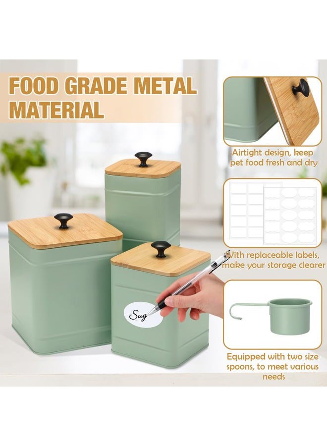 Tioncy Kitchen Canisters for Countertop Set of 3 Metal Canisters Sets with Bamboo Lids Spoon Airtight High Capacity Coffee Tea Sugar Flour Jars with DIY Labels Farmhouse Food Storage (Green,M, S, L) - Image 2