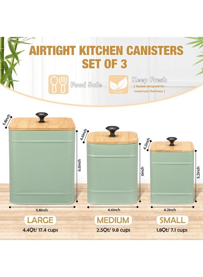 Tioncy Kitchen Canisters for Countertop Set of 3 Metal Canisters Sets with Bamboo Lids Spoon Airtight High Capacity Coffee Tea Sugar Flour Jars with DIY Labels Farmhouse Food Storage (Green,M, S, L) - Image 1