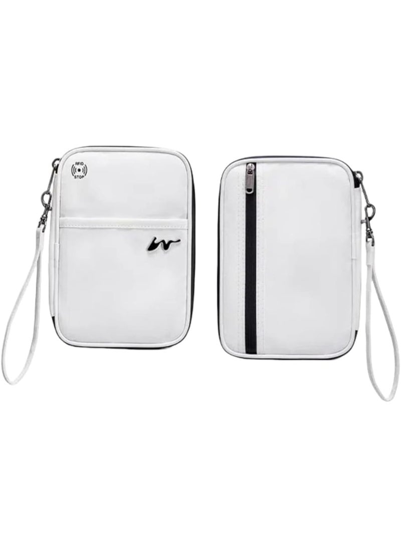 Passport Holder for Travel Family, RFID Blocking Travel Wallet Organizer with Zipper, Waterproof Passport Case for Men Women, Lightweight Document Bag for Cards and Tickets, White - Image 1