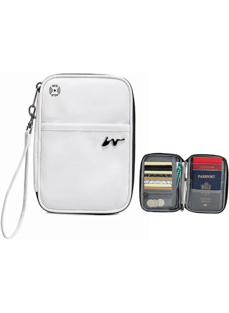 Passport Holder for Travel Family, RFID Blocking Travel Wallet Organizer with Zipper, Waterproof Passport Case for Men Women, Lightweight Document Bag for Cards and Tickets, White - Image 3