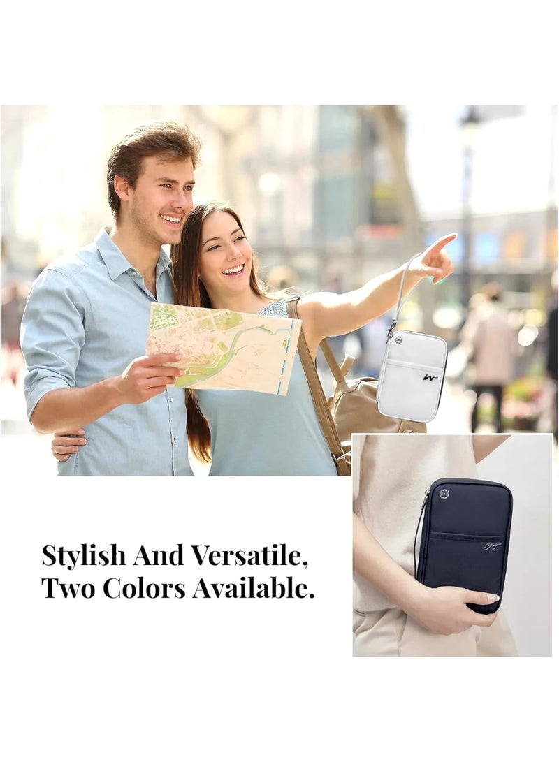 Passport Holder for Travel Family, RFID Blocking Travel Wallet Organizer with Zipper, Waterproof Passport Case for Men Women, Lightweight Document Bag for Cards and Tickets, White - Image 4