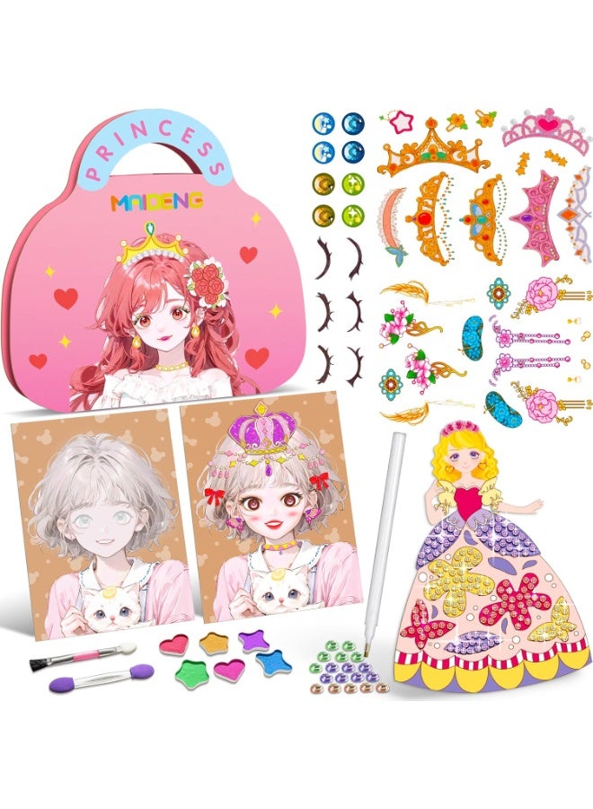مجموعة أعمال فنية ورقية للبنات - تلبيس وتجميل الأميرات مع الرسم بالماس والملصقات | هدية عيد ميلاد مثالية للأطفال من عمر ٤ إلى ٨ سنوات - Image 1