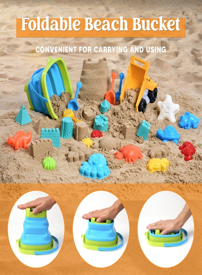 Sloosh Beach Sand Toys Set - Dump Truck Car Toy with Sand Molds for Toddlers Outdoor Play, Collapsible Foldable Buckets Mesh Bag Shovels Castle Animal Mold Sets, Kids Ages Sandbox Toys (Animals) - Image 4