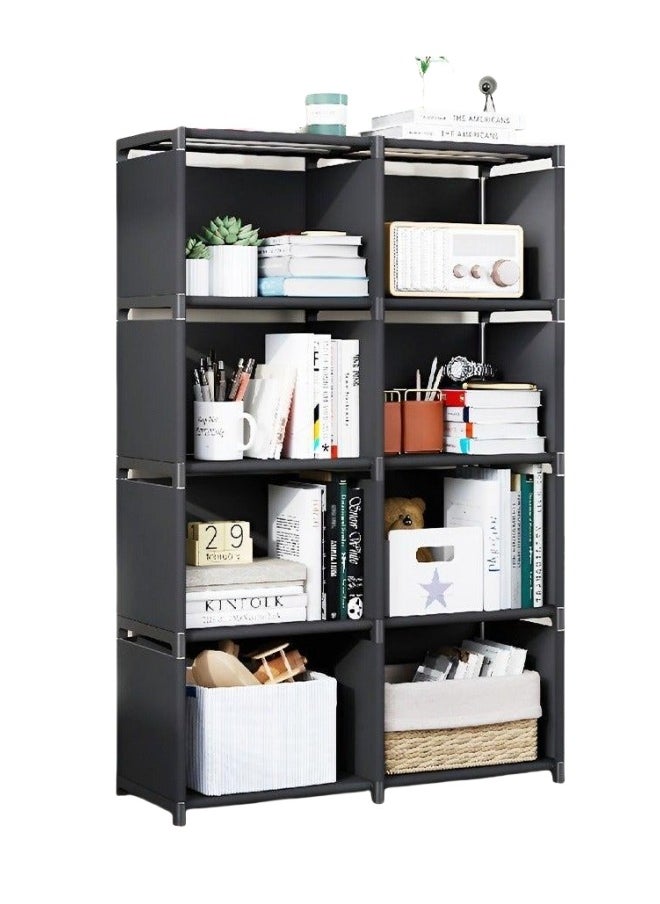 MIXDE 8-Grid Multi-Functional Storage Rack for Bedroom and Living Room, Double Row Bookshelf in Black  - Image 1