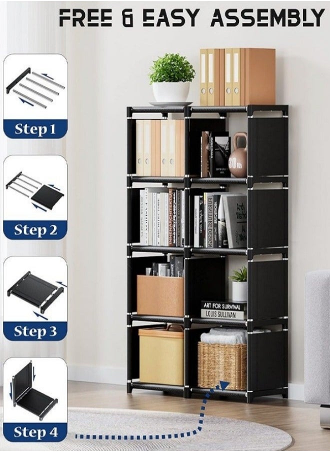 MIXDE 8-Grid Multi-Functional Storage Rack for Bedroom and Living Room, Double Row Bookshelf in Black  - Image 2