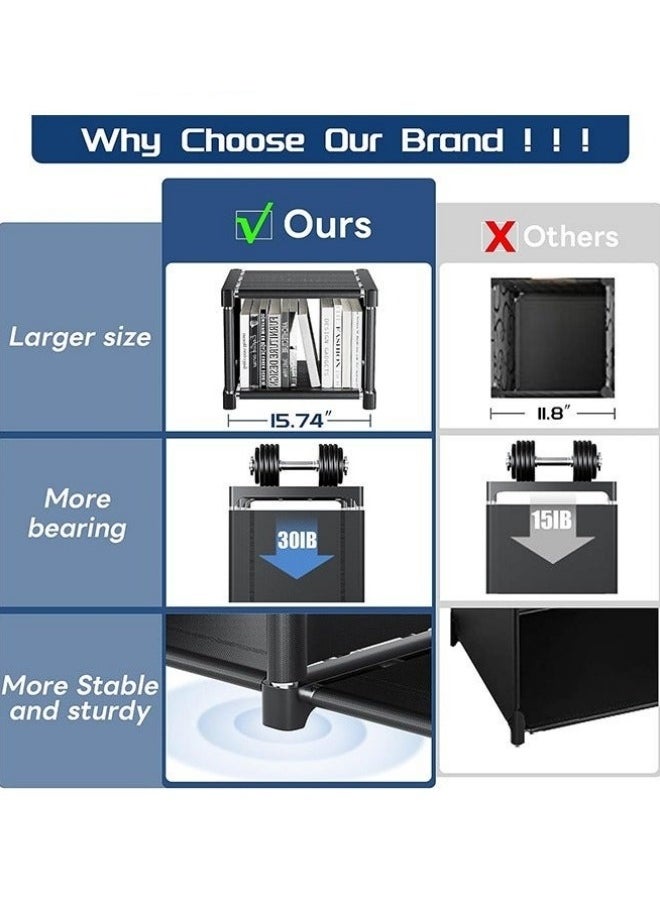 MIXDE 8-Grid Multi-Functional Storage Rack for Bedroom and Living Room, Double Row Bookshelf in Black  - Image 3