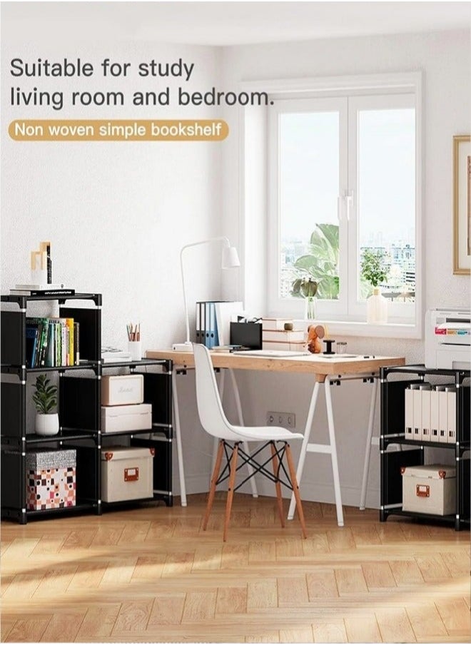 MIXDE 8-Grid Multi-Functional Storage Rack for Bedroom and Living Room, Double Row Bookshelf in Black  - Image 5