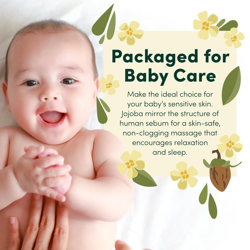 HobaCare Organic Jojoba Baby Oil with Pump - 100% Pure Natural Unrefined Unscented Cold Pressed Jojoba Oil for Baby Hair, Infant Skin, Body Care (4.22 oz) - Image 2