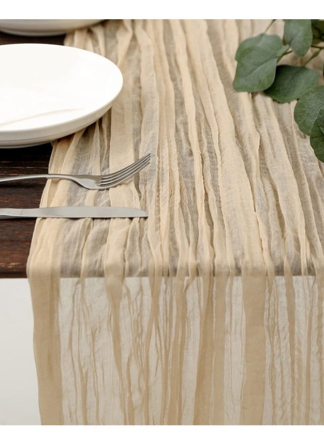 Farahom Cheesecloth Table Runner, 300cm Boho Rustic Gauze Cheese Cloth Semi-Sheer Runners for Wedding Party, Baby Bridal Shower, Home Table Centerpiece Decorations, Birthday, Beige  - Image 2