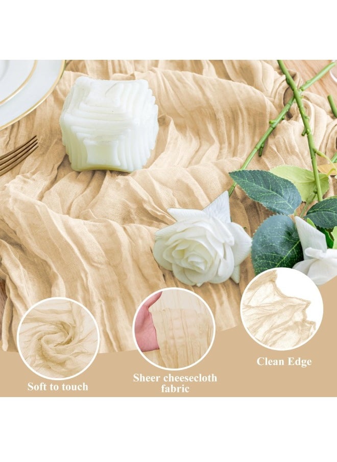 Farahom Cheesecloth Table Runner, 300cm Boho Rustic Gauze Cheese Cloth Semi-Sheer Runners for Wedding Party, Baby Bridal Shower, Home Table Centerpiece Decorations, Birthday, Beige  - Image 3
