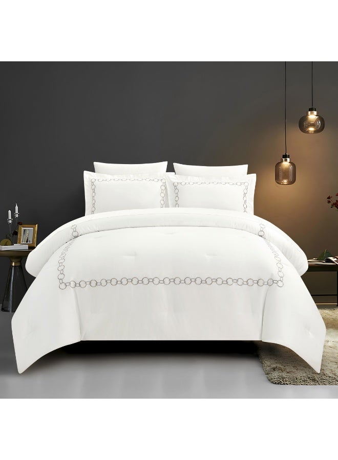 Ferrucci King Size Embroidered Quilt, 7 Piece Set, White, 100% Cotton