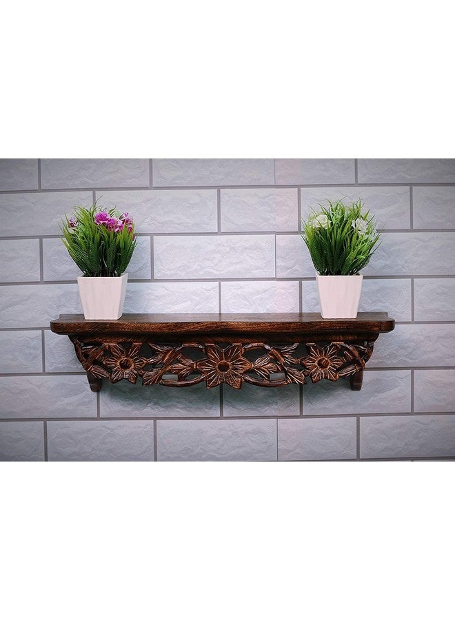 APEROL DESIGN Hand Carved Wooden Wall Décor Shelf || Mounted Bookshelf || Bedroom || Living Room || Decoration (Brown, Lacquered) - Set of 1 - Image 1