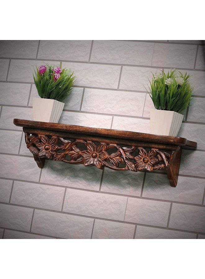 APEROL DESIGN Hand Carved Wooden Wall Décor Shelf || Mounted Bookshelf || Bedroom || Living Room || Decoration (Brown, Lacquered) - Set of 1 - Image 3