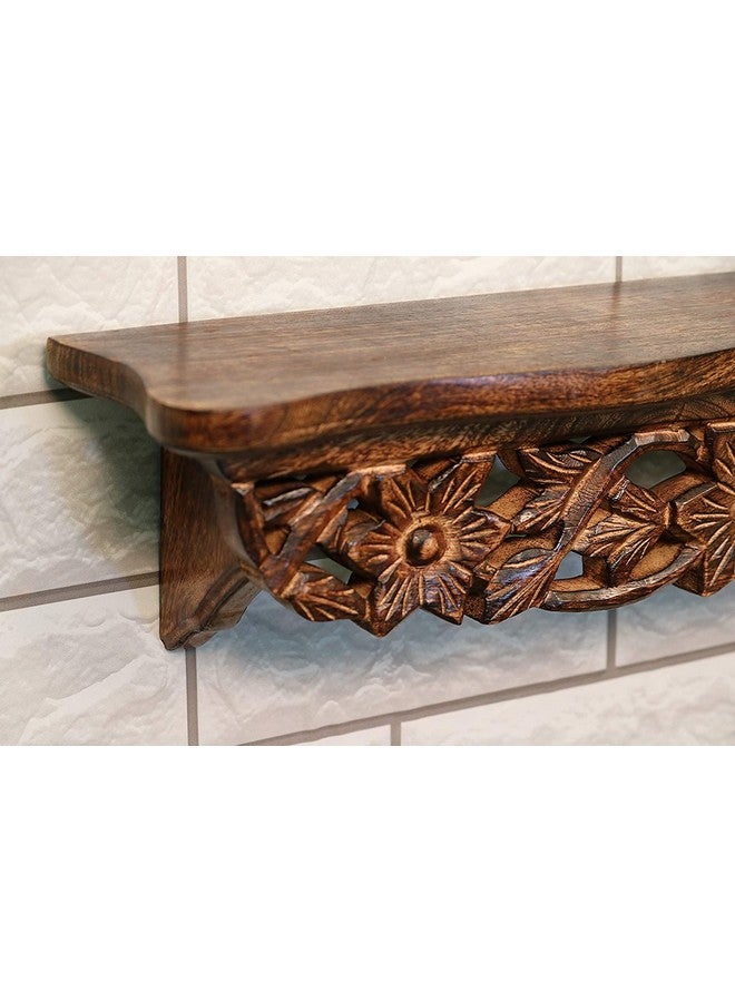 APEROL DESIGN Hand Carved Wooden Wall Décor Shelf || Mounted Bookshelf || Bedroom || Living Room || Decoration (Brown, Lacquered) - Set of 1 - Image 4