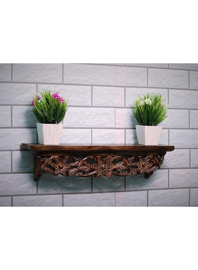 APEROL DESIGN Hand Carved Wooden Wall Décor Shelf || Mounted Bookshelf || Bedroom || Living Room || Decoration (Brown, Lacquered) - Set of 1 - Image 2