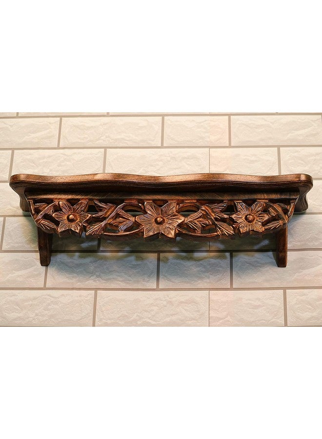 APEROL DESIGN Hand Carved Wooden Wall Décor Shelf || Mounted Bookshelf || Bedroom || Living Room || Decoration (Brown, Lacquered) - Set of 1 - Image 5