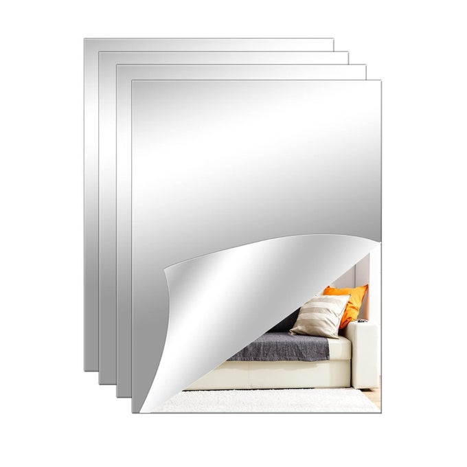 MIRROR STICKERS PACK OF 4 ACRYLIC RECTANGULAR SHAPE MIRROR FOR WALL LIVING ROOM BATHROOM FLEXIBLE STICKERS FULL LENGTH UNBREAKABLE SELFADHESIVE WALL MIRROR 63 X 83 X 007