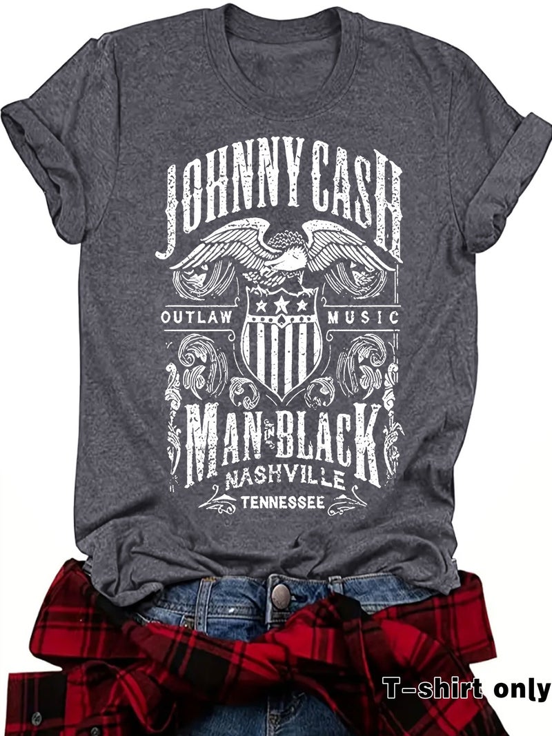 E-Commerce Johnny Cash Printed T-Shirt Short Sleeve Loose Fashion T-Shirt Design Sense - Image 4