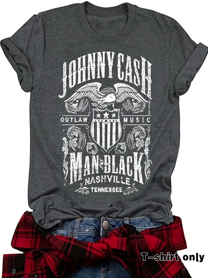 E-Commerce Johnny Cash Printed T-Shirt Short Sleeve Loose Fashion T-Shirt Design Sense - Image 5