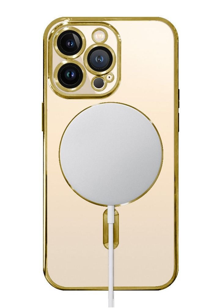 CATANES - 2Pack for iPhone 14 Pro Max Magsafe Case and Screen Protector Clear Electroplating Frame Wireless Charging Cover with Tempered Glass Gold/Clear - Image 1
