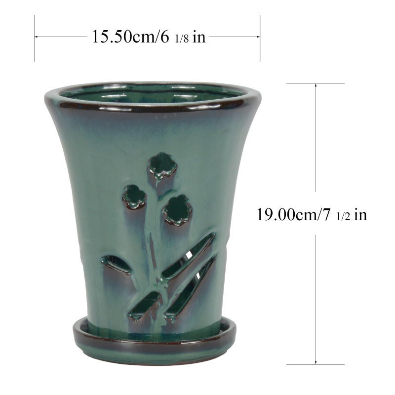 w w W&W Orchid Pot with Holes and Saucer for Repotting, 6 x 7 Inch, Green - Image 5