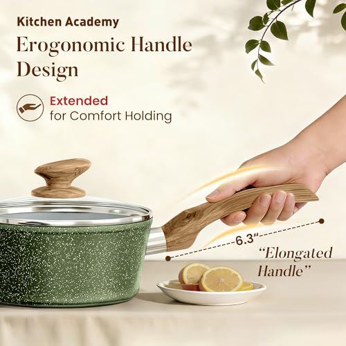 Kitchen Academy Non Toxic Pots and Pans Set Non Stick - 12 Piece Induction Cookware Sets, Green Granite Nonstick Cooking Pot and Pan, PFOA&PFOS Free - Image 4