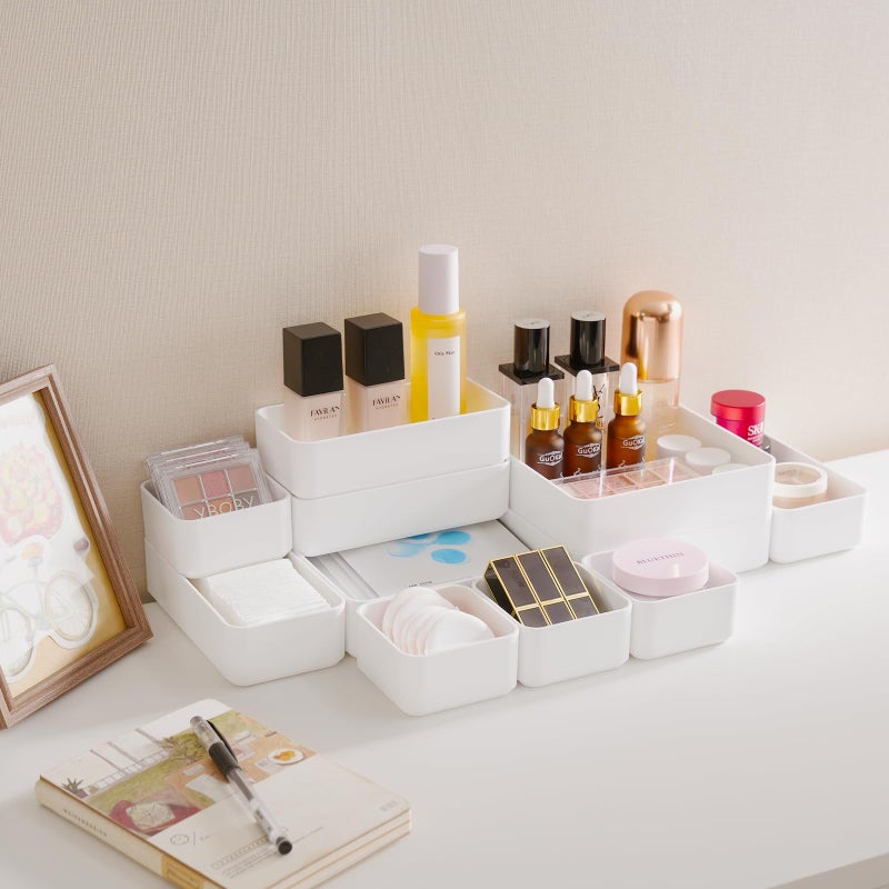 Chancetsui 11-Piece Stackable Drawer Organizer Set  Multi-Size Desk Drawer Organizer Trays Vanity Storage Bins For Storing Makeup  Stationery  Utensils In Bathroom Dresser  Office And Kitchen - Image 5