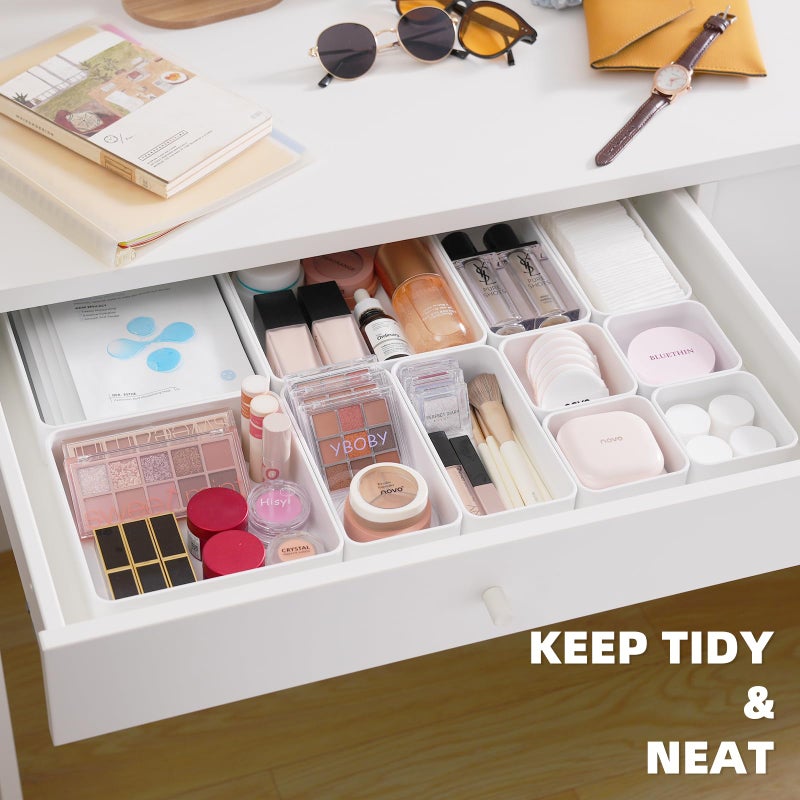 Chancetsui 11-Piece Stackable Drawer Organizer Set  Multi-Size Desk Drawer Organizer Trays Vanity Storage Bins For Storing Makeup  Stationery  Utensils In Bathroom Dresser  Office And Kitchen - Image 3