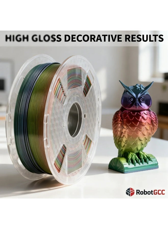 وبوت جي سي سي خيط PLA حريري متدرج ألوان قوس قزح 1.75 مم وزن 1 كجم، خيط طباعة ثلاثية الأبعاد لامع متعدد الألوان بانتقال لوني سلس، خيط PLA حريري سهل الطباعة لطابعات FDM ثلاثية الأبعاد، خيط زخرفي قوس قزح للنماذج الفنية، المزهريات، المجسمات، ونماذج العرض مع قطر ثابت وبثق متوازن وجودة طباعة مستقرة - Image 1