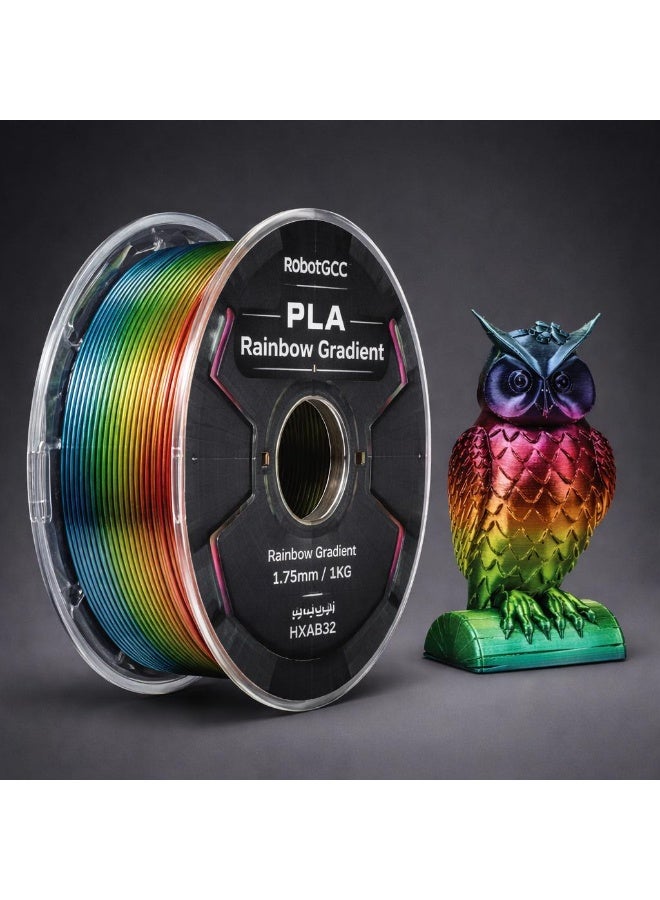 robotgcc PLA Silk Rainbow Gradient 1.75mm 3D Printing Material 1KG Spool for FDM 3D Printing, Glossy Multicolor 3D Printing Material with Smooth Color Transition Effect, Continuous Rainbow Color Changing 3D Printing Material, Easy Print Silk Surface Finish, Stable Extrusion Performance, Consistent Diameter ±0.02mm, Low Warping Behavior, Strong Layer Adhesion, High Precision 3D Printing Material for Decorative Models, Vases, Figurines, Art Designs, Display Prototypes, Creative Projects Compatible with Most 3D Printers - Image 2
