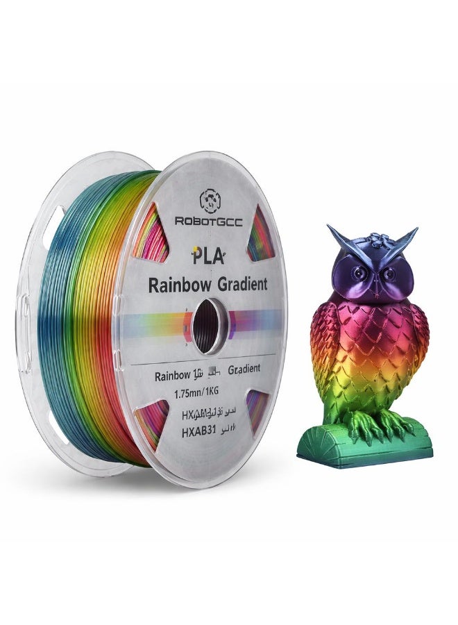 robotgcc PLA Silk Rainbow Gradient 1.75mm 3D Printing Material 1KG Spool for FDM 3D Printing, Glossy Multicolor 3D Printing Material with Smooth Color Transition Effect, Continuous Rainbow Color Changing 3D Printing Material, Easy Print Silk Surface Finish, Stable Extrusion Performance, Consistent Diameter ±0.02mm, Low Warping Behavior, Strong Layer Adhesion, High Precision 3D Printing Material for Decorative Models, Vases, Figurines, Art Designs, Display Prototypes, Creative Projects Compatible with Most 3D Printers - Image 1
