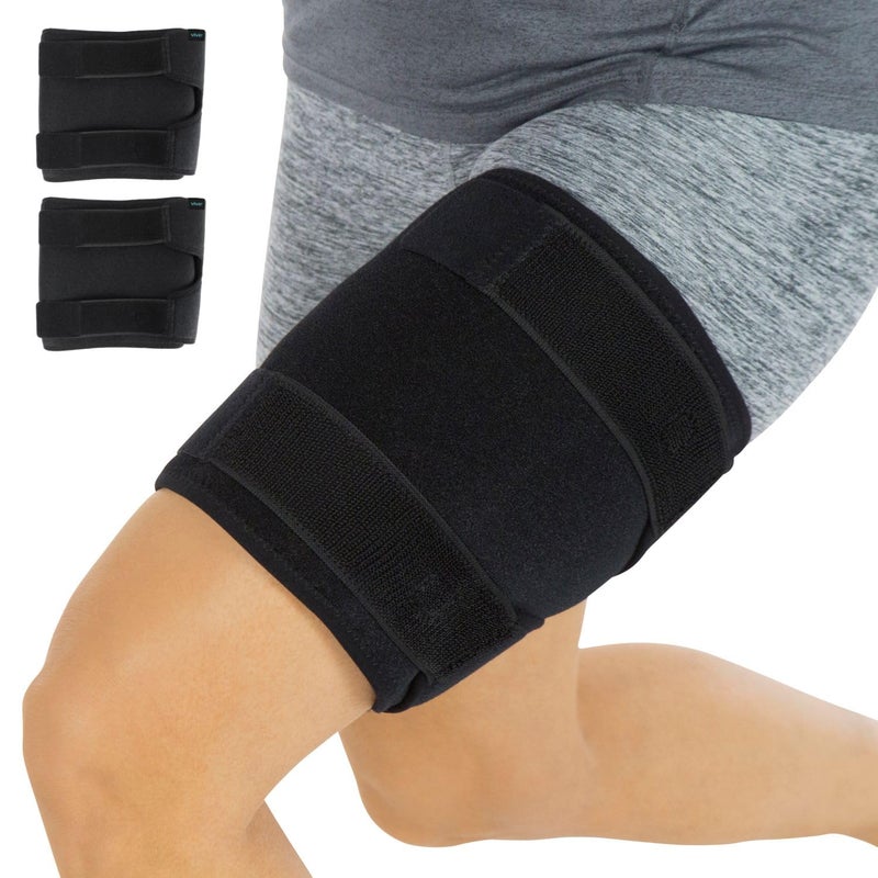 Vive Thigh Hamstring Compression Sleeve Brace for Men Women 2 Pack Black Pain Relief Support Wrap for Sciatica Hip Flexor Groin Leg Upper Thigh Quick Results Sciatic Nerve Recovery - Image 3